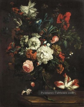 Fleurs œuvres - Fleurs dans un vase sur une dalle de Pierre Justus van Huysum